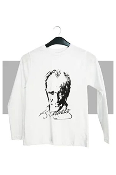 skycott Παιδικό λευκό μακρυμάνικο μπλουζάκι με στάμπα ataturk 29 Οκτωβρίου Eid