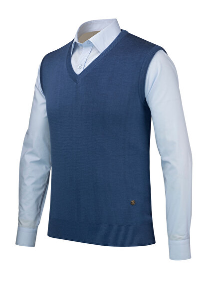 Çizgi Triko Men's V-Neck Knitwear Sweater Color Winter Steel Knit Classic Fit