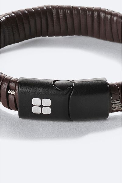 Avva Men's Leather Bracelet - Brown Hematite, A41Y9614