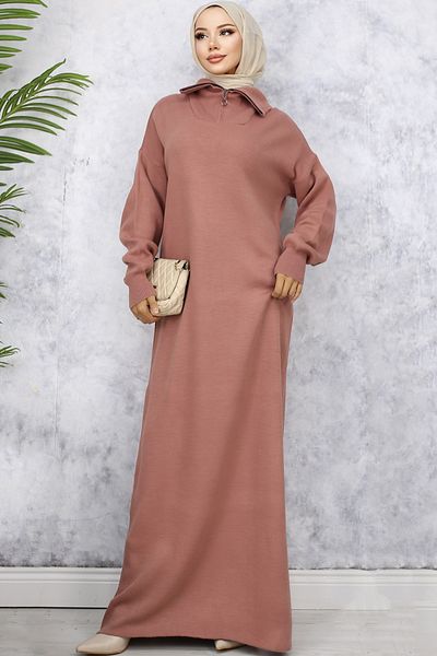 giyze Πλεκτό φόρεμα με φερμουάρ Dusty Rose 2441