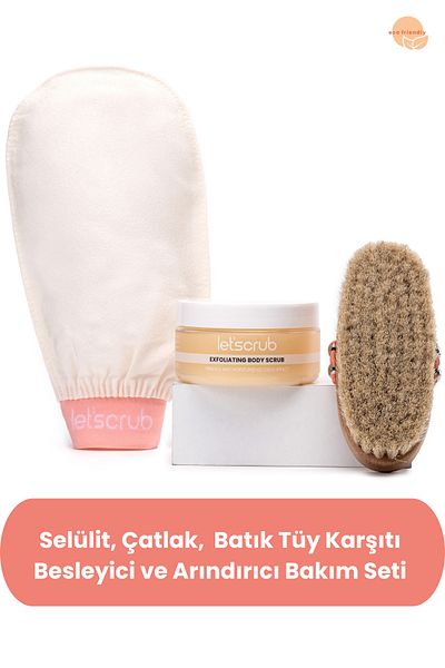 LET'SCRUB Body Peeling and Skin Care Set - Natural Horsehair Cellulite Brush