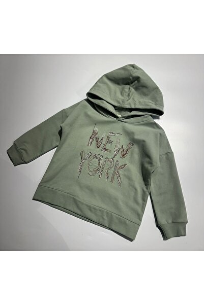 BOBBY JR KİDSWEAR Swea pentru fete tricou New York Brodat cu glugă Verde mentă