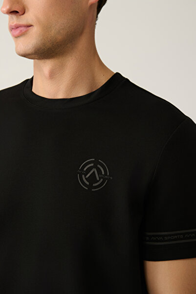 Avva Men's Black Crew Neck Jersey Fabric Printed Regular Fit T-Shirt A41Y1107