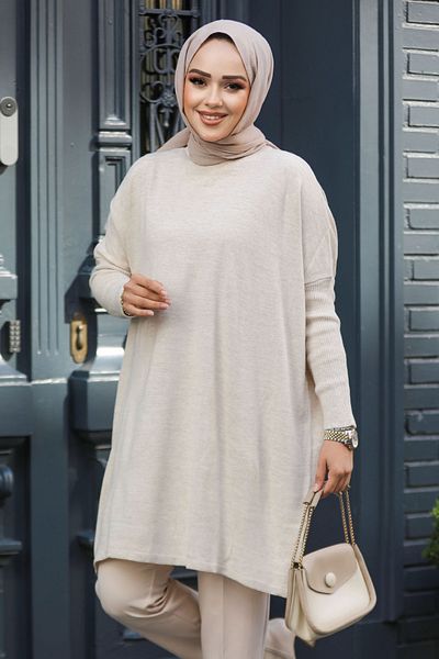 Neva Style Poncho tricotaj bej 3399BEJ - Design Hijab