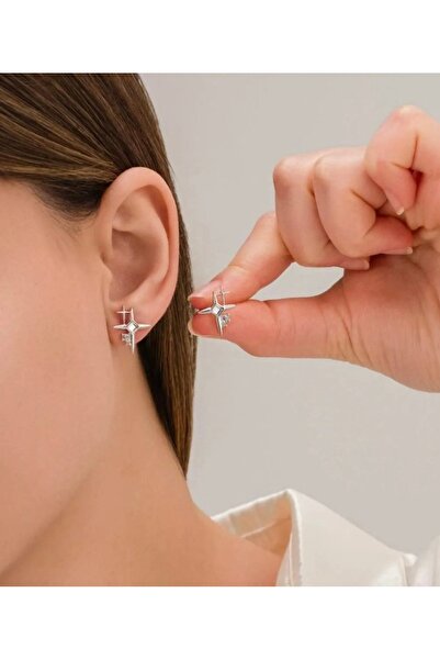 monalisatoka Kadın Kuzey Yıldızı Gümüş Tasarım Çelik Kararmaz Küpe