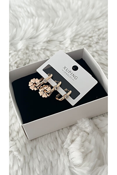ATELİER GİZEM Xuping kararmaz kadın rose gold çelik üçlü küpe seti