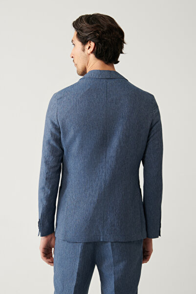 Avva Erkek Mavi Astarsız Keten Karışımlı Comfort Slim Fit Takım Elbise Ceketi A41Y4060
