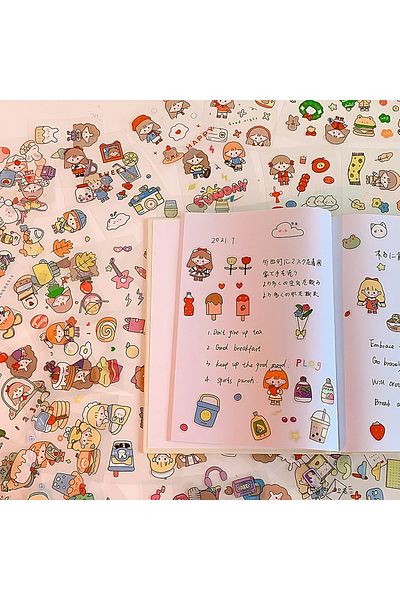 GUGUK Bullet Journal - Bobo Themed 100 Sheets, 4 Compartments Sticker Set (Ggk-Dj058)