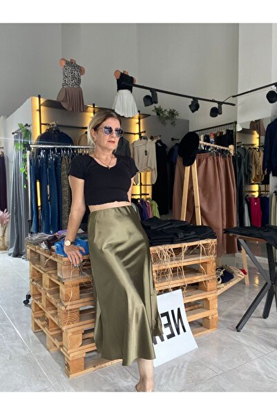 ANSEV BUTİK Beli Lastikli Saten Etek