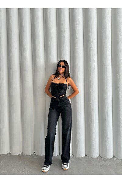 Swet Shop Jeans Blugi Palazzo cu talie înaltă Lycra cu picior lat pentru femei