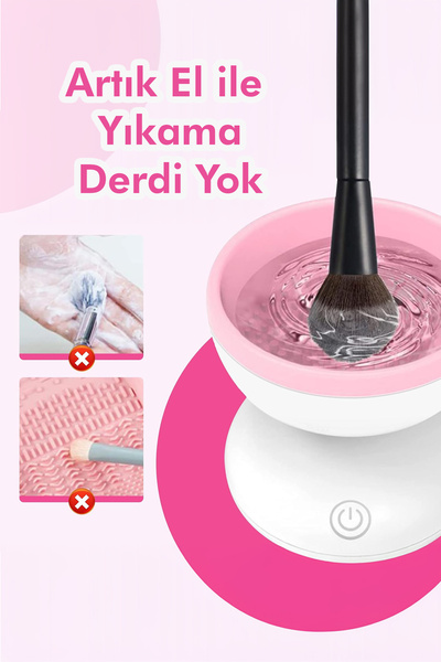 ALFAGİFT Otomatik Makyaj Fırçası Temizleyici- USB Şarjlı, Silikon Pedli Fırça Temizleme Makinesi