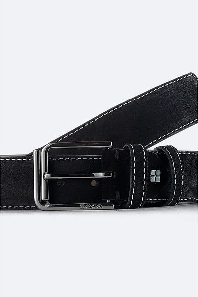 Avva Black Suede Leather Men's Belt - Stitched, Plain A41y9314