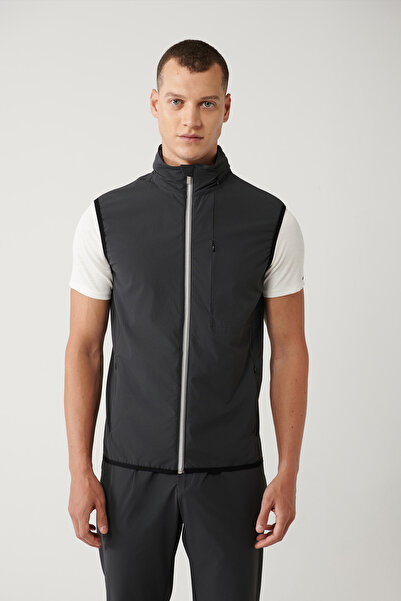 Avva Erkek Antrasit Dik Yaka Kapüşonlu Fermuarlı Su itici Bi Stretch Yelek A41Y6535