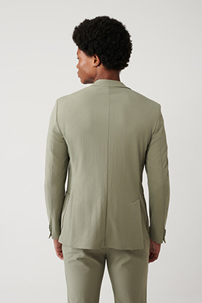 Avva Erkek Açık Haki Yırtmaçlı Astarsız Way Stretch Lightweight Comfort Slim Fit Ceket A41Y4003