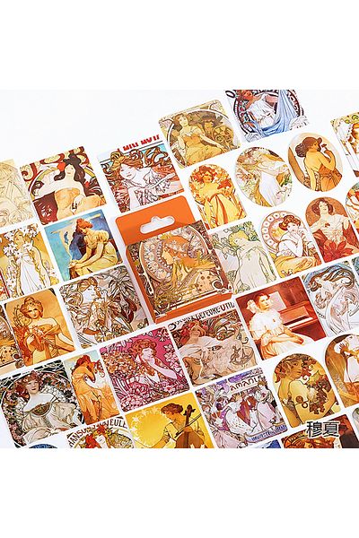 GUGUK مجموعة ملصقات تحت عنوان Alphonse Mucha مكونة من 45 قطعة • مجلة رصاصة (GGK-DW124)