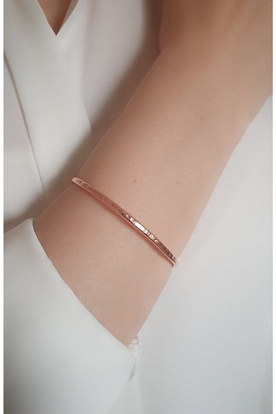 LOVI Women's Copper Forged Thin Ring And Bracelet Handmade Mini Set
