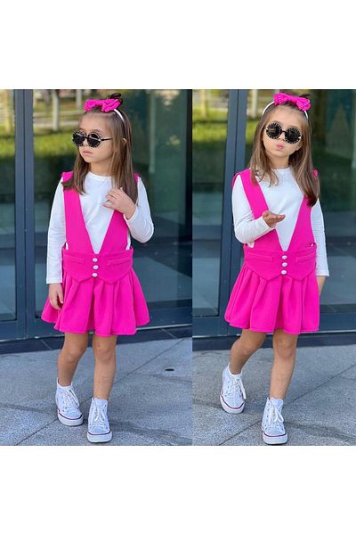 RAPAPA Fuchsia Long Sleeve Blouse and 3 Piece Dress Set - Girl 9069