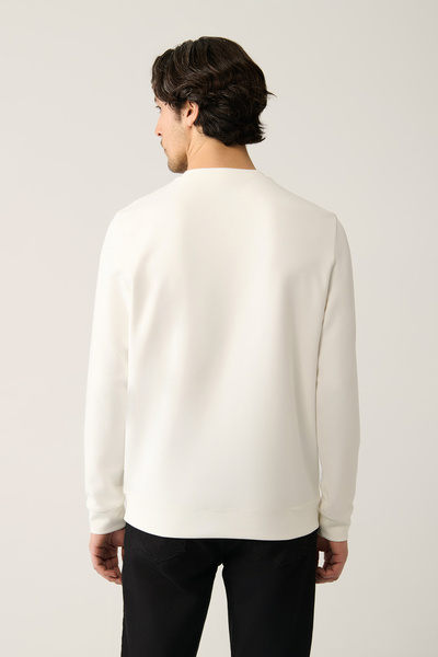 Avva Erkek Ekru Bisiklet Yaka İnterlok Baskılı Regular Fit Sweatshirt A41Y1246