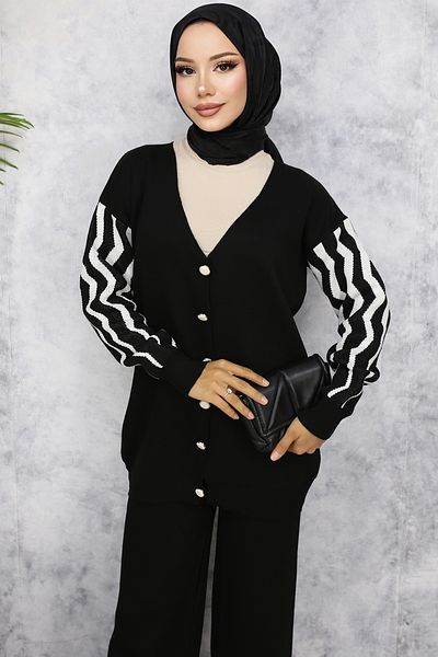 benguen Black Patterned Knitwear Set - 4064 Sleeves