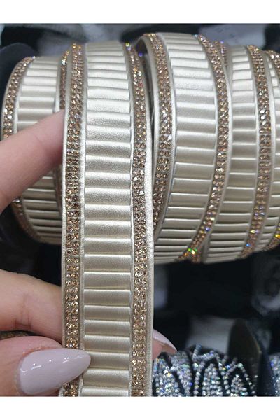 ESRA ŞELEM Gold Colored Leather Decorative Strip - Edge Stone Detail, Clothing Applique Hobby Accessory