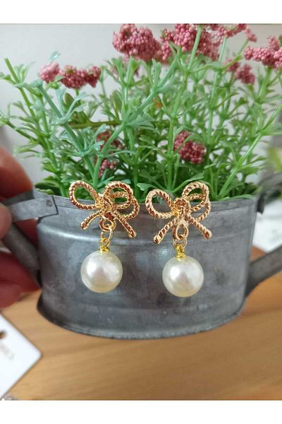 mos&more Pearls Dangle Bow Women's Earrings