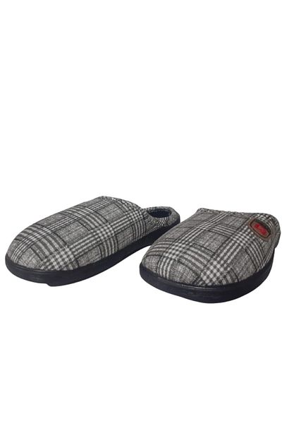 GEZER Men's Grey-White Square Patterned Orthopedic Sole Daily Indoor Slippers Gezerr302-11