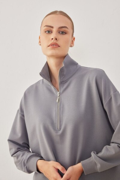 MVStore Kadın Yüksek Yaka 2 iplik  Fermuarlı  Sweatshirt  Alt-Üst Takım