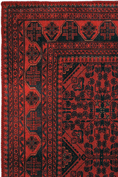 Cool Halı Private Kırmızı Halı Yolluk Koridor Hol Halısı Afgan Desenli Yıkanabilir Dokuma Şönil Mutfak Halısı