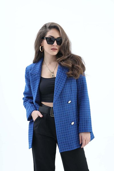 VAPUR TEKSTİL Jachetă cu guler dublu cu model pătrat - SaksBlue