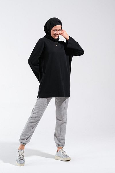 Plistre 2255_Reglan Sleeves Minimal Printed Basic Oversize Comfortable Fit Hijab Tunic