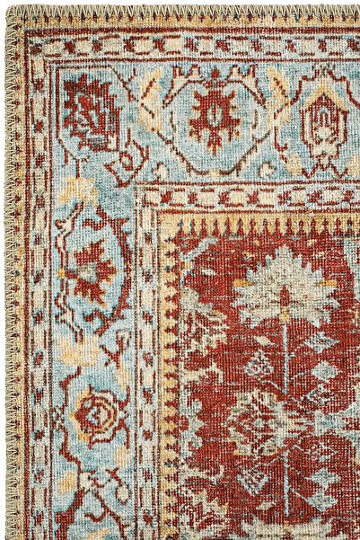 Cool Halı Private Kırmızı Eskitme Vintage Halı Otantik Etnik Desenli Şönil Yolluk Yıkanabilir Koridor Halısı