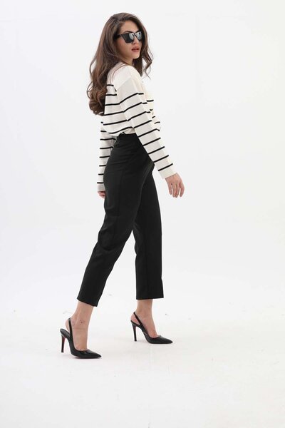 VAPUR TEKSTİL Officer Cut Fabric Trousers with Pockets - Black