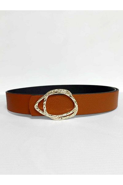 Kemerix Women's Double-Way Tan-black Belt with Gold Buckle