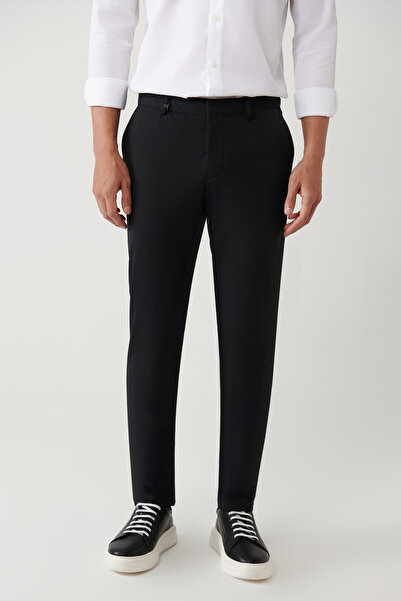 Avva Erkek Siyah Yandan Cepli Su İtici Bi-Stretch Slim Fit Pantolon A41Y3230