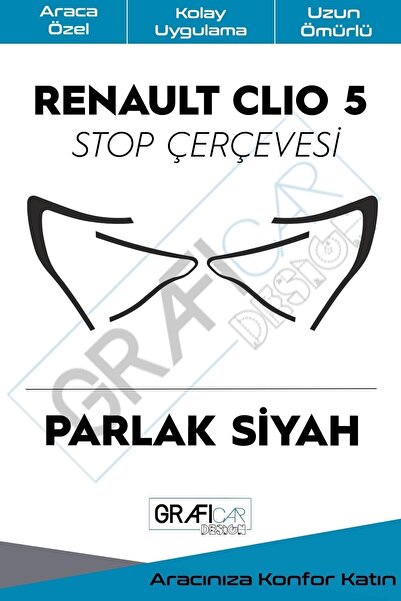 Genel Markalar Renault Clio 5 Stop Çerçevesi Sticker -parlak Siyah- Kolay Uygulama - Uzun Ömürlü
