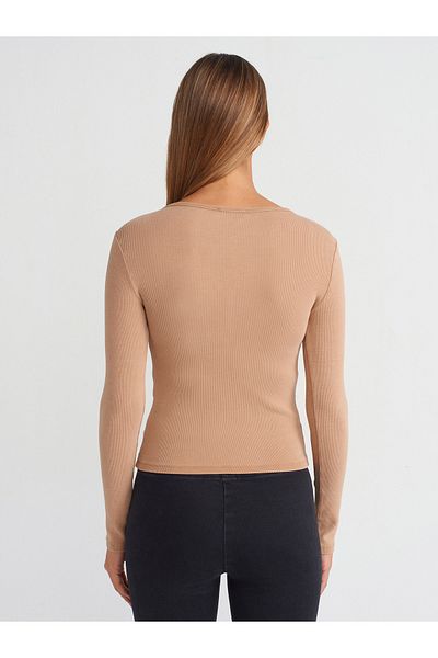 Dilvin 31158 Model Top-Beige Color Washing Effect