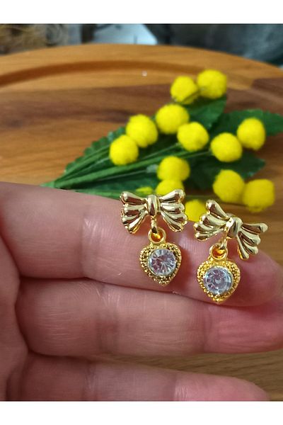 mos&more White Stone Dangle Minimal Ribbon Women's Earrings