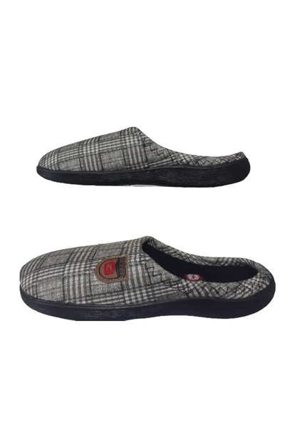 GEZER Men's Grey-White Square Patterned Orthopedic Sole Daily Indoor Slippers Gezerr302-11