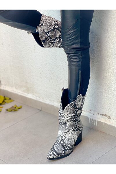 irmona Tokyo Gri Yılan Derisi Körüklü Kısa Dallas Bot