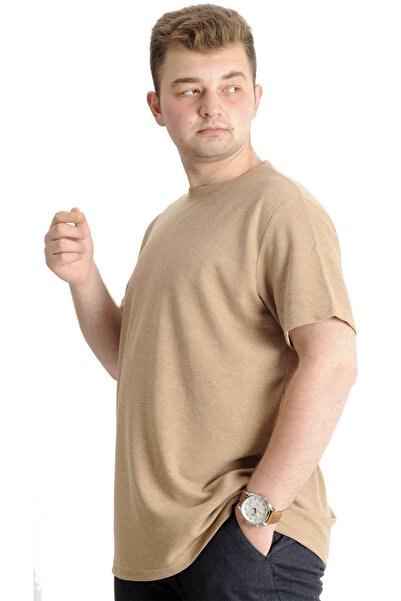 ModeXL Ανδρικό μπλουζάκι Mode Xl Μεγάλο μέγεθος Crew Neck Waffle 20033 Μπεζ