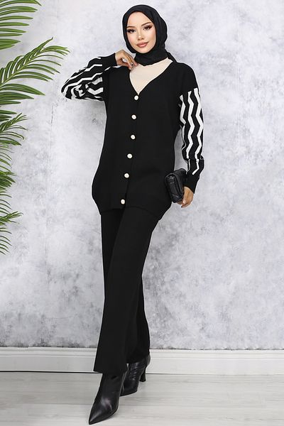 benguen Black Patterned Knitwear Set - 4064 Sleeves