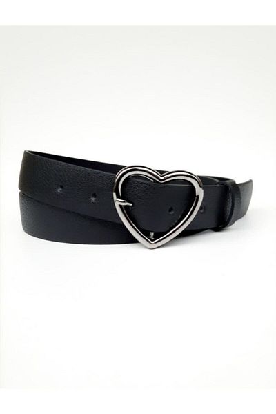Kemerix Women's Black Belt with Heart Buckle