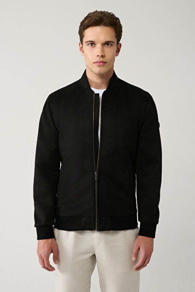 Avva Erkek Siyah Bomber Yaka Süet Dokulu Mevsimlik Comfort Fit Mont B006045