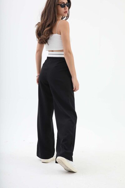 VAPUR TEKSTİL High Waist Palazzo Trousers with Belt Detail - Black