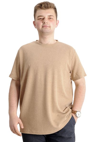 ModeXL Ανδρικό μπλουζάκι Mode Xl Μεγάλο μέγεθος Crew Neck Waffle 20033 Μπεζ
