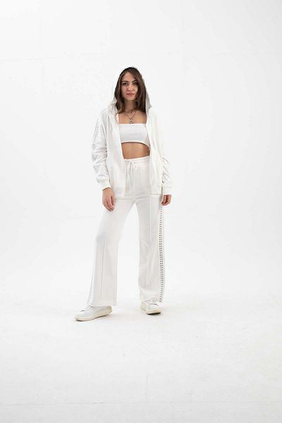 VAPUR TEKSTİL Ecru Hooded Three Thread Knitted Set - Accessory Detailed