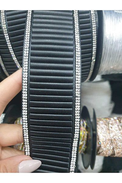 ESRA ŞELEM Black Leather Decorative Strip - Edge Stone Detailed, Wide Enli, Clothing Applique Hobby Accessory