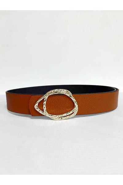 Kemerix Women's Double-Way Tan-black Belt with Gold Buckle