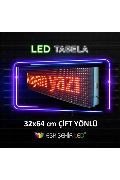ESLED Kayan Yazı Led Tabela 32x64 Cm Tek Renk KIRMIZI Çift Yönlü