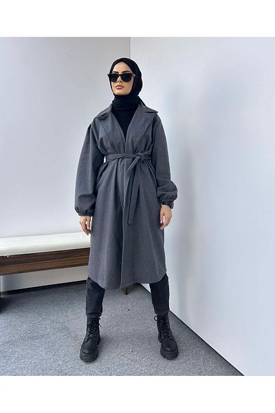 modasusev Γυναικείο παλτό Hijab με ζώνη